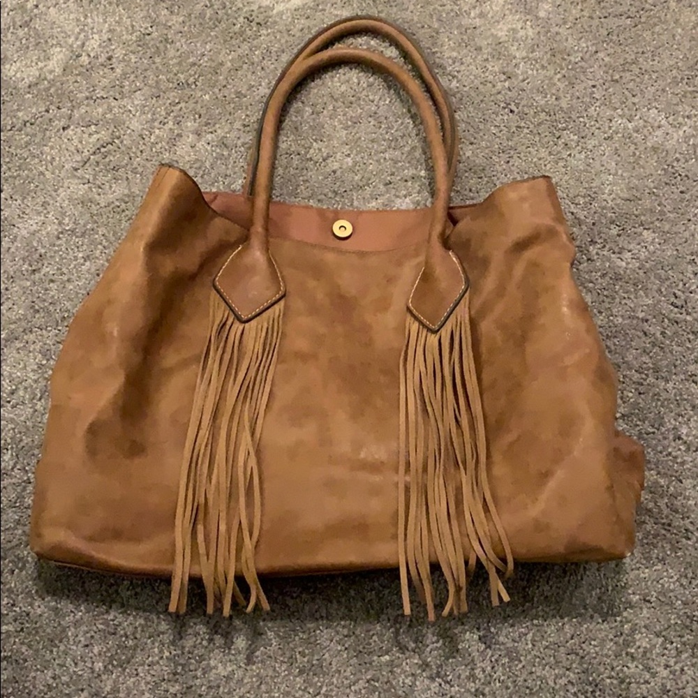 Merona Brown Leather Fringe Tote